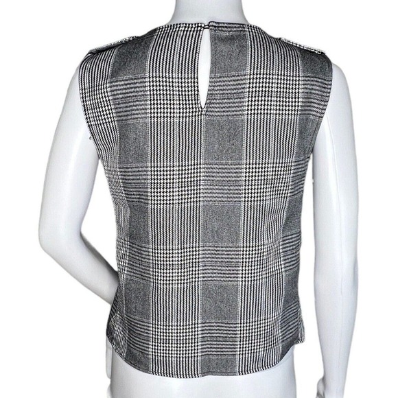 Zara Basic Top Womens XS Black White Houndstooth Plaid Casual Workwear Versatile - Picture 4 of 7